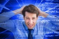 Composite image of stressed businessman with hands on head Royalty Free Stock Photo