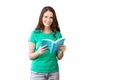 Composite image of student picking a book from shelf in library Royalty Free Stock Photo