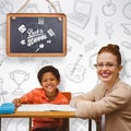 Composite image of teacher helping pupil Royalty Free Stock Photo