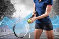 Composite image of tennis player holding a racquet ready to serve Royalty Free Stock Photo