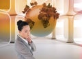 Composite image of thinking asian businesswoman pointing Royalty Free Stock Photo