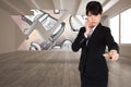 Composite image of thoughtful businesswoman pointing Royalty Free Stock Photo