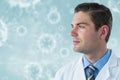 Composite image of thoughtful doctor in labcoat 3d