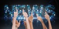 Composite image of thumbs raised and hands up Royalty Free Stock Photo