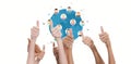 Composite image of thumbs raised and hands up Royalty Free Stock Photo