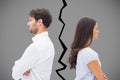 Composite image of upset couple not talking to each other after fight