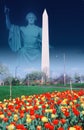 Composite image of Washington Monument and statue of George Washington