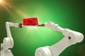 Composite image of white robotic hands holding red data message over white background Royalty Free Stock Photo