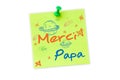 Composite image of word merci papa