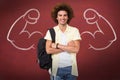 Composite image of young man with arms crossed in office corridor Royalty Free Stock Photo