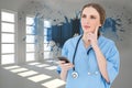 Composite image of young woman doctor thinking Royalty Free Stock Photo