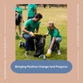 Composite of international volunteers day text and diverse volunteers collecting plastics in forest