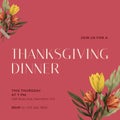 Composite of join us for a thanksgiving dinner party text over autumn leaves