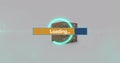 Composite of loading text with circle over cardboard boxes against white background