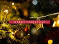 Composite of merry christmas text over christmas decorations and lights Royalty Free Stock Photo