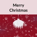 Composite of merry christmas text over red bauble and winter christmas scenery