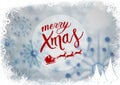Composite of merry xmas text over snow falling on white background