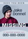Composite of missing poster of asian young man, have you seen jake donne, if spotted please call