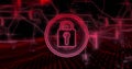 Composite of neon padlock and data processing over glowing connections