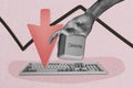 Composite photo collage of hand point keyboard tool push delete button business problem arrow down graph isolated on Royalty Free Stock Photo
