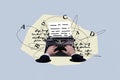 Composite photo collage of hands type book story use typewriter machine push buttons letters print novel isolated on