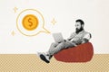 Composite photo collage of serious bearded tattoo man type macbook device freelancer dream earnings money  on Royalty Free Stock Photo