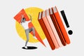 Composite photo collage of young happy girl student dance stack bookworm education bestseller library isolated on