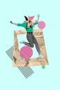 Composite photo collage of young headless girl lily flower jumping lightness have fun fresh plant magazine isolated on Royalty Free Stock Photo