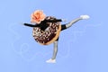 Composite photo collage of young sportswoman professional athlete gymnast headless rose flower eat chocolate donut