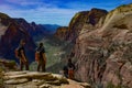 Composite photography from the top of angel`s landing in Zion, Utah on a clear bright sky day