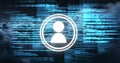 Composite of profile icon in circles over programming language against cloudscape