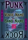 Composite of punk rock night at venue name, performance by band name, ticket sales over pattern