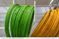 Composite Rebars, green and yellow. Rebar in rolls. Fiberglass reinforcement