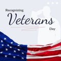 Composite of recognizing veterans day text over soldier saluting and flag of usa on white background Royalty Free Stock Photo