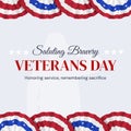 Composite of saluting bravery veterans day text over flags of usa on white background Royalty Free Stock Photo