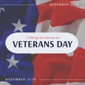 Composite of saluting our veterans day november 11th text over flag of usa background