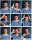 The many sides of me. Composite shot of a young man pulling funny faces in studio.