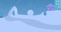 Composite of snow falling over christmas winter scenery on blue background Royalty Free Stock Photo