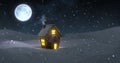 Composite of snow falling over house and full moon in winter scenery Royalty Free Stock Photo