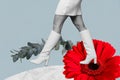 Composite trend artwork 3D sketch image photo collage of incognito person woman legs foot boots walk daisy gerbera