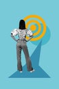 Composite trend artwork 3D sketch image photo collage of young woman stand back anonymous target goal aim work challenge