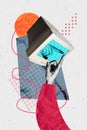 Composite trend artwork sketch image photo collage of anonymous hand gesture finger point touch computer monitor display