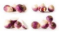 Composite with turnips isolated on white background
