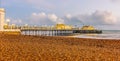 A composite view along the beach towards the pier at Worthing, Sussex at sunset Royalty Free Stock Photo