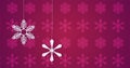 Composite with white snowflakes over snowflake pattern on pink background