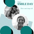 Composite of world smile day text and diverse women and child smiling over green background Royalty Free Stock Photo