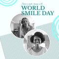 Composite of world smile day text and diverse women smiling over green background Royalty Free Stock Photo