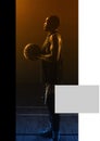 Composition of african american male basketball player with grey rectangle of copyspace