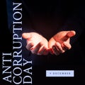 Composition of anti-corruption day text over hands on black background Royalty Free Stock Photo