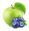 Composition with apple and blueberry isolated on a white background.